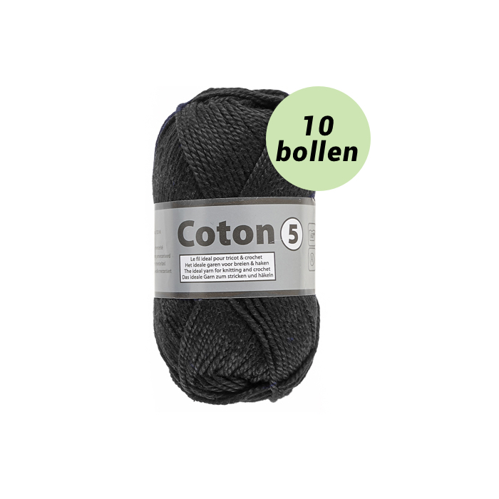 Standaard middag cursief Coton 5 zwart 001 katoen garen - 10 bollen - goedkoop haakkatoen