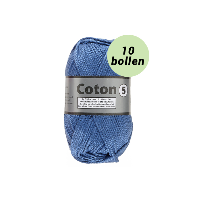 Coton 5 blauw 022 katoen - 10 bollen - goedkoop haakkatoen