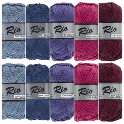 blauw roze kleuren katoengaren set