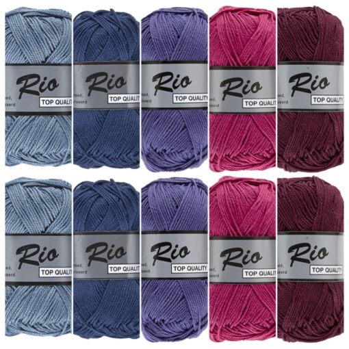 blauw roze kleuren katoengaren set