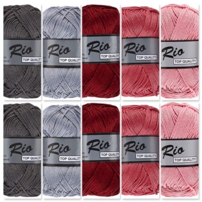 grijs rood roze katoengaren set