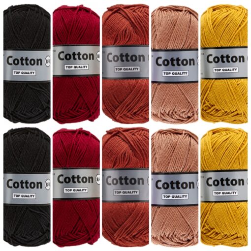 Cotton eight bruin oker katoengaren set