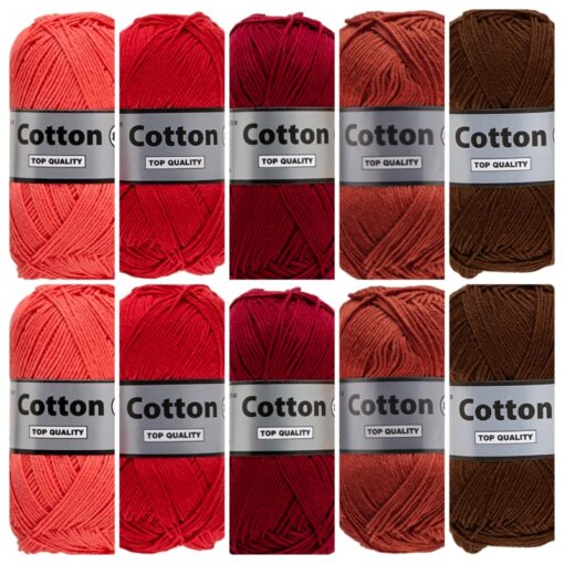 Cotton eight rood bruin katoengaren set