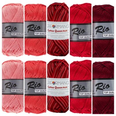 Queen en Rio rood kleuren katoengaren set