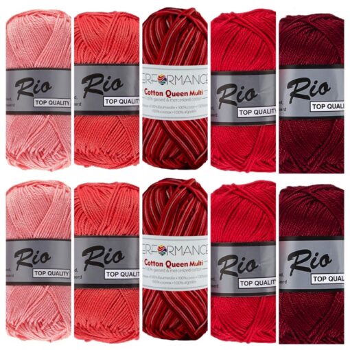 Queen en Rio rood kleuren katoengaren set