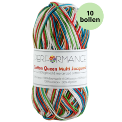 Cotton queen multi jacquard 61143 vrolijke kleuren met wit